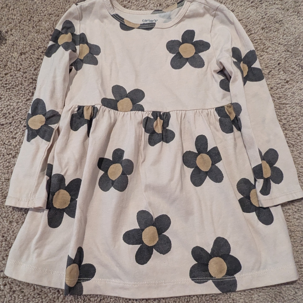Carter's Beige Dress with Black and Gold Flowers